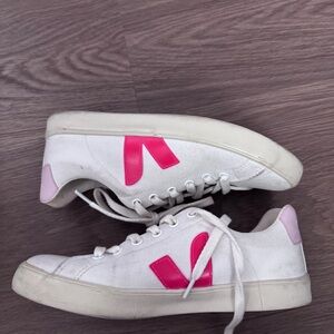 Veja White Canvas Sneakers with Pink Accents women 6